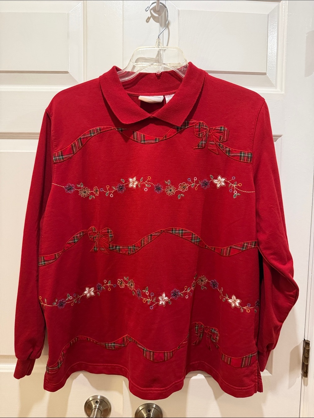 Alfred Dunner Red Embroidered Ribbon Top 2X